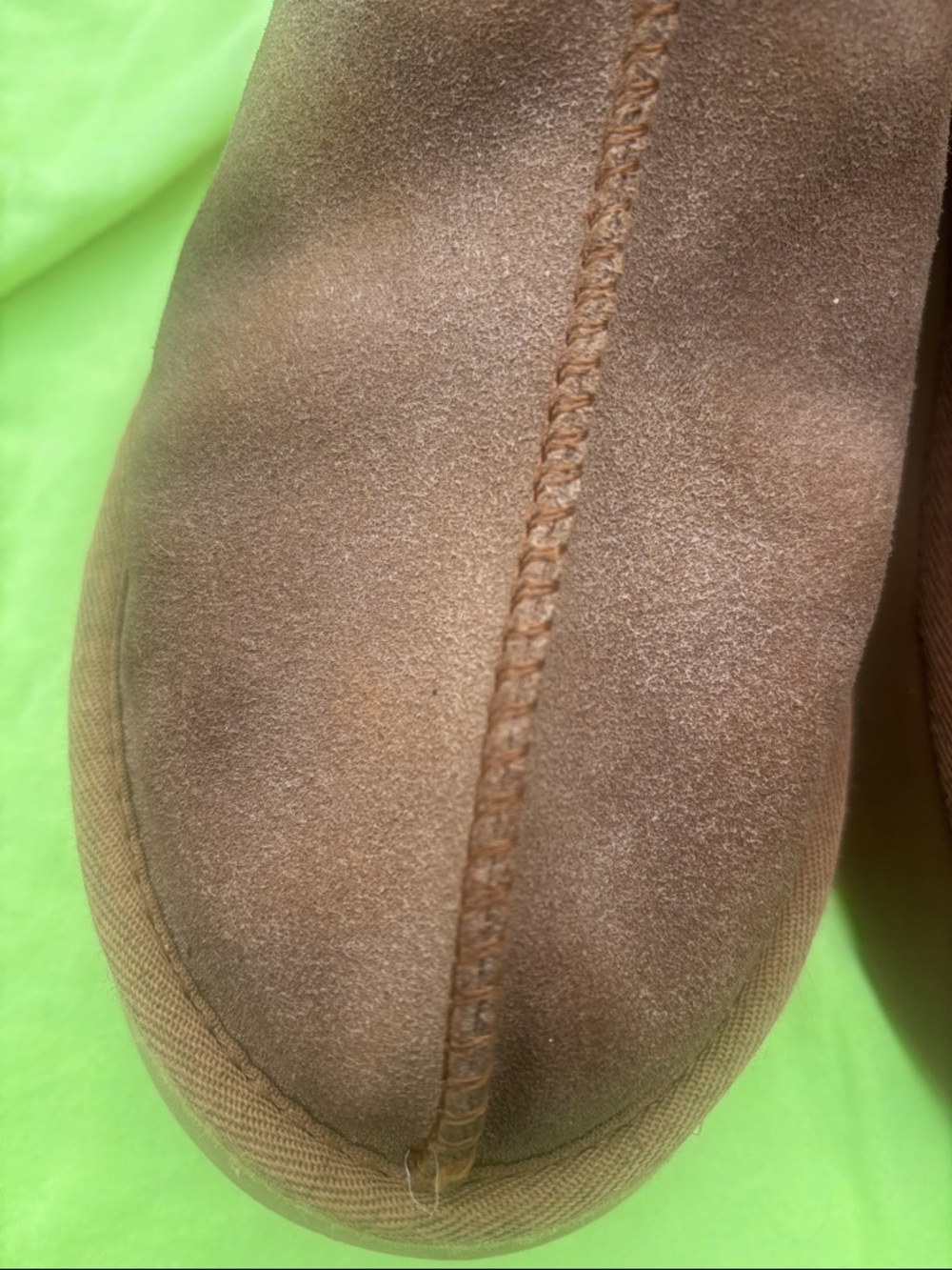 UGG Brown Suede Mule Slippers with Burgundy Trim - Picture 13 of 13